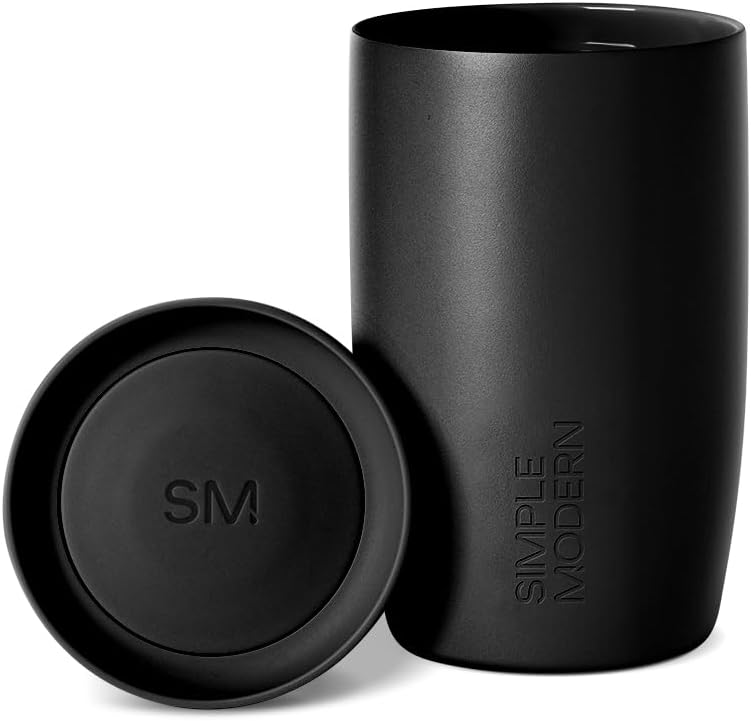 Simple Modern Travel Coffee Mug Tumbler with 360° Lid | Ceramic-Lined Insulated Stainless Steel Cold Brew Iced Coffee Cup | Gifts for Women Men Her Him | Voyager Signature | 12oz | Midnight Black - Image 1